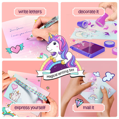 Pretty Me Unicorn Stationery Set for Kids - Birthday Gifts for Girls Ages 6, 7, 8, 9, 10 to 12 Year Old Age - Stationary Letter Writing Art Kit - Best Girl Birthday Gift - Preteen Craft Toys, Presents