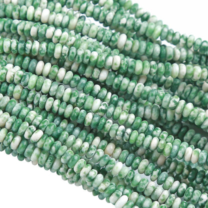 150PCS 2x4mm Natural Green Spot Stone Rondelle Beads Abacus Disk Stone Beads Round Loose Spacer Gemstone Beads for DIY Bracelet Necklace Jewelry Making