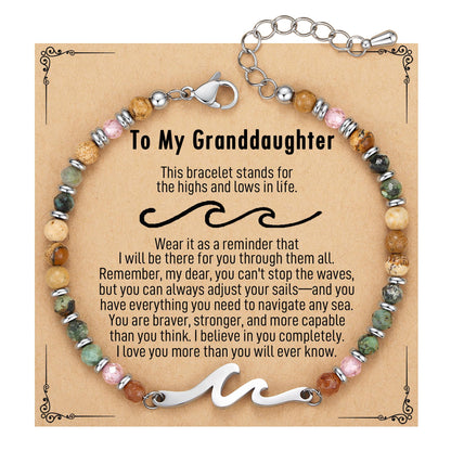 TONY & SANDY Granddaughter Gifts from Grandma, to My Granddaughter Wave Bracelet for Women, Granddaughters Birthday Graduation Her Christmas Teens Jewelry Presents Sweet 16 Mothers Day