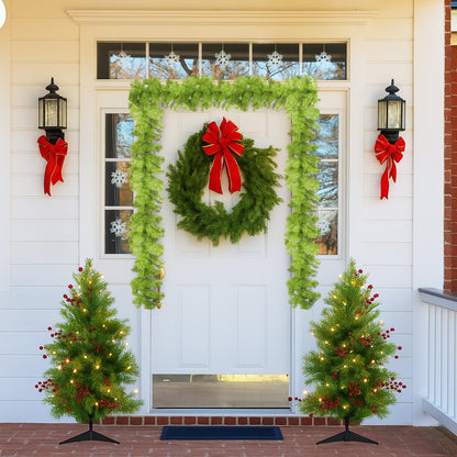 Solsew 12 ft Bright Green Whimsical Christmas Garland Holiday Garlands Indoor Outdoor Christmas Greenery Garland Decoration for Stairs Fireplace Railing Mantel Front Door Porch(Not Include Ball, Bow)