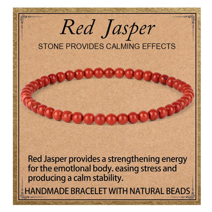 LPBeads Handmade Natural Gemstone Stretch Elastic 4mm Red Jasper Bracelet Healing Crystal Round Stone Beads Jewelry Gifts for Women Men