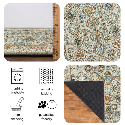 Keen Home Design 3x5 Rug - Machine Washable Entry Rug with Non-Slip Backing, Ideal for Enteryway, Kitchen, Bathroom, Laundry Room - Vintage, Easy Clean, Durable, Low Pile Rug - (3' x 5')