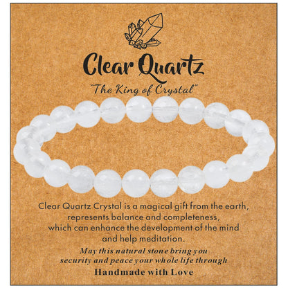 MAIBAOTA Clear Quartz Bracelet, Healing Crystal Bracelets for Women, 8 mm Natural Crystal Beaded Bracelets, Crystal Jewelry Gifts for Mom, Mothers Day Gifts