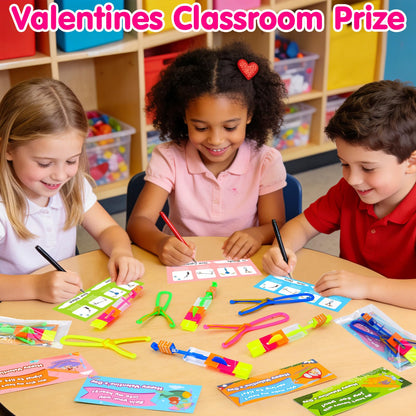 27 PCS LED Flying Toys Valentines Day Cards for Kids School Valentine Cards for Kids Classroom Exchange Gifts for Toddler Boys Girls Glow Helicopter Slingshot Bulk Goodie Bags Stuffers Party Favors