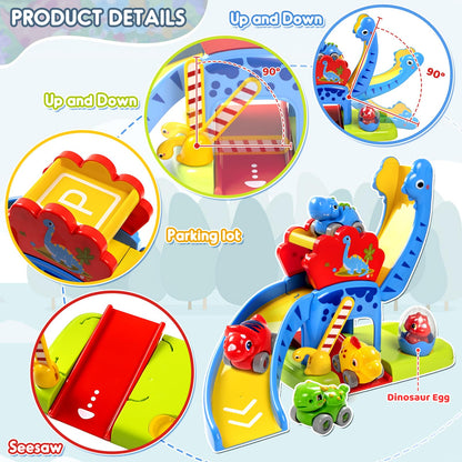 Marstone Toddler Toys 1 2 Year Old Boy Gifts: Dinosaur Slide with 4 Animal Cars Educational Baby Toys 12-18 Months, First 1st Birthday Gifts for Kids, Girls, Push Car Race Track for Toddlers 1-3