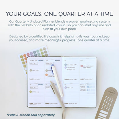 MäksēLife Undated Quarterly Planner - A5 Goal Setting Planner & Personal Journal for Mindful Living, Weekly and Monthly Goal Setting with Habit Tracker & Reflections, Teal