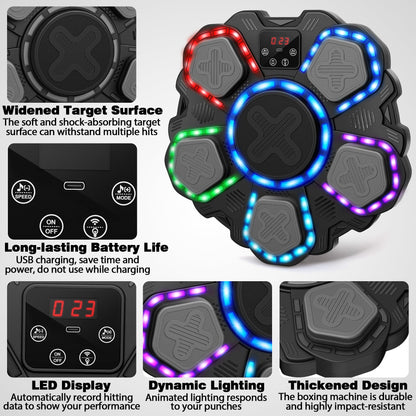 Music Boxing Machine with Force Measuring, Wall Mounted Bluetooth Punching Boxing Pad with Boxing Gloves,Home Gym Boxing Equipment Stress Relief, Sport Toys Gifts for Kids Adult Men Boy Girl, Age14-99
