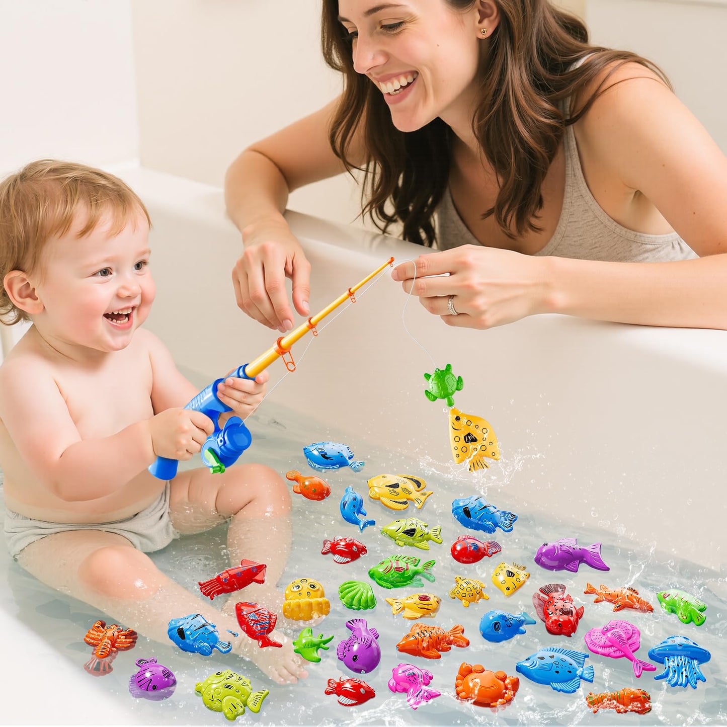 JUKUDAHU Magnet Fishing Toys Game for Kids 3-5 - Floating Fish Toys with Inflatable Kiddie Pool, Bath for Toddlers, Pole Rod Net, Outdoor Party for Boys Girls Kids Age 3 4 5 6 7 8 Year Old