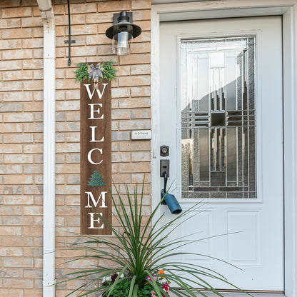 SRSZHIYUE Interchangeable Welcome Sign for Front Door Standing 47"X8" with 12 Pcs Designed Icons Outdoor Front Porch Tall Garden Patio Signs Large Vertical Leaner Vertical Wood Frame Outside Decor (Wood)