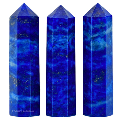 Amazing Gemstone Lapis Lazuli Crystal Points Bulk Healing Crystals and Stones - Pack of 3 Single Terminated Healing Wand Point Bulk Crystals for Crafts, Crystal Grid, DIY Work - Premium Crystals