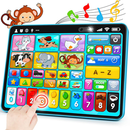 Peacurh Trilingual Learning Toy Tablet with Music & Sound, Montessori Speech Musical Therapy Toys, Gifts for Boy, Girl, Baby, Toddler, for Age 1, 2, 3 Year Old (12-18 Months)