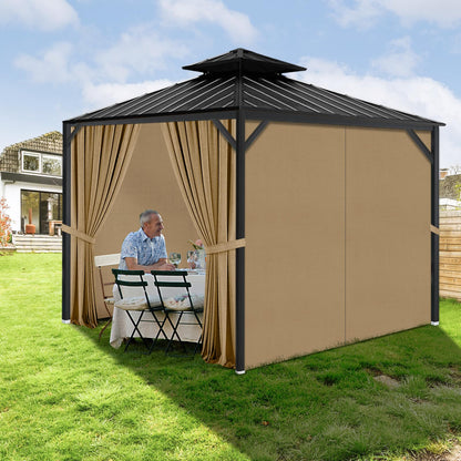 Gazebo Privacy Curtains 11' x 13' with Zipper 4-Panels Side Wall Universal Replacement for Patio, Outdoor Canopy, Garden and Backyard (Curtain Only)
