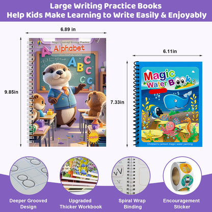 EFCRBS Magic Grooved Writing Practice Books for Kids 3-8, Reusable Grooved Handwriting Books-Letters Numbers Math Painting-Preschool Learning Activities-Birthday Gifts for 3 4 5 6 7 8 Years Old