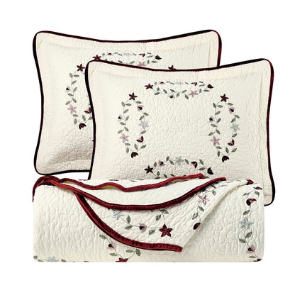 Sunshine Nicole Embroidery Quilt Set, Cotton Material and Filling, with Tranditional Embroidery Patten, 3 Pieces Queen Set, Prewashed
