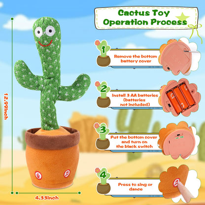 LLUKEME Talking Cactus Toy for Babies 6+ Months & Toddlers - Dancing Singing Repeating Cactus Toy with 10 Songs & Lights, Interactive Plush Gift for Kids Age 1 2 3 4 5 6, for Kids