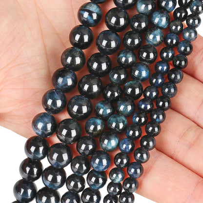 Natural Blue Black Tiger Eye Beads, Grade AAA Gemstone Round Loose Beads 10MM 40PCs Bulk Lot Options, Semi Precious Stone Beads for Jewelry Making