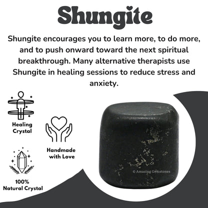 Amazing Gemstone Shungite Crystals and Healing Stones Tumbled - 1 Oz Shungite Stone Gem Stones, Natural Healing Stones for Energy Balance, Stress Relief - Polished Gems Rocks