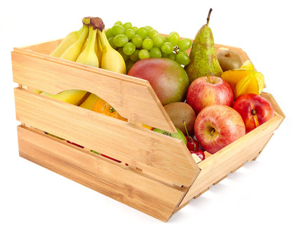ROYALHOUSE Bamboo Fruit Bowl, Fruit & Vegetable Storage For Kitchen Countertop, Bamboo Fruit Basket, Tabletop Fruit Serving Bowl