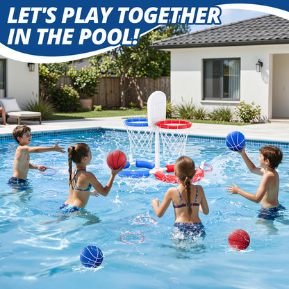 HYES Double Pool Basketball Hoop with Backboard, 2-in-1 Floating Pool Toys Ring Toss Game, 2 Player Games Summer Outdoor Water Toys Gifts for Kids Ages 4-8 8-12 & Adults, Family Swimming Pool Party