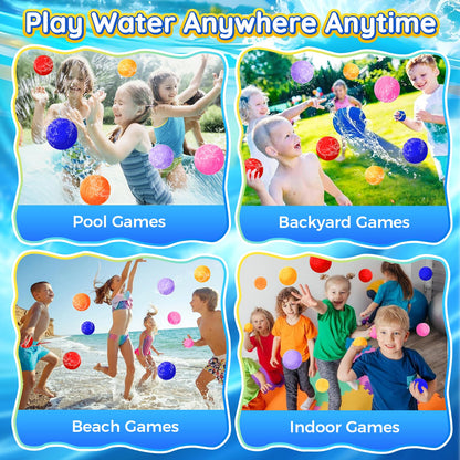 60 Pack Reusable Water Balls, Reusable Water Balloons for Outdoor Toys Games, Quick-Fill Summer Water Toys Ball for Kids Adults Boys Girls Pool Parties Beach Backyard