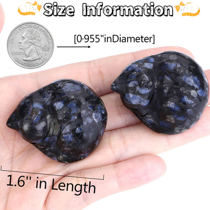 QINJIEJIE Blue Labradorite Cat Crystal Natural Healing Stone Sleeping Cat Statue Stone Figurine 1.6''Carved Polished Gemstones Decors Office Room Home Desk Decoration for Men Women Lovers