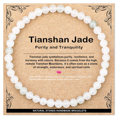 AD Beads 4mm Handmade Tianshan Jade Elastic Bracelet Natural Gemstone for Purity and Tranquility Meditation, Yoga, Healing and Energy Gift for Men Women