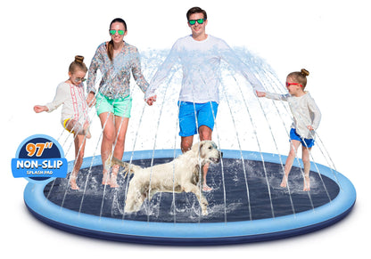 Splash Pad for Kids and Dogs, 97'' Extra Large Splash Pad for Toddlers 1-3 and Kids Ages 4-8, Non Slip Thicken Sprinkler Dog Pool Summer Outdoor Water Toys for Backyard