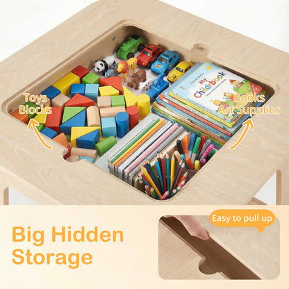 INFANS Kids Table and Chair Set, 3 in 1 Wooden Activity Table with Removable Tabletop, Blackboard and Whiteboard for Toddlers Arts Crafts Drawing Reading Playing, Playroom Nursery (Natural)