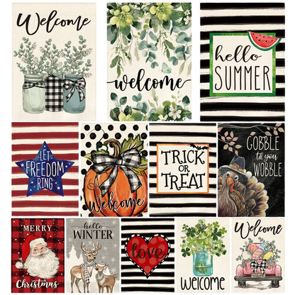 AVOIN colorlife Set of 12 Seasonal Holiday Garden Flag 12x18 Inch Double Sided Outside, Welcome Farmhouse Yard Outdoor Flag