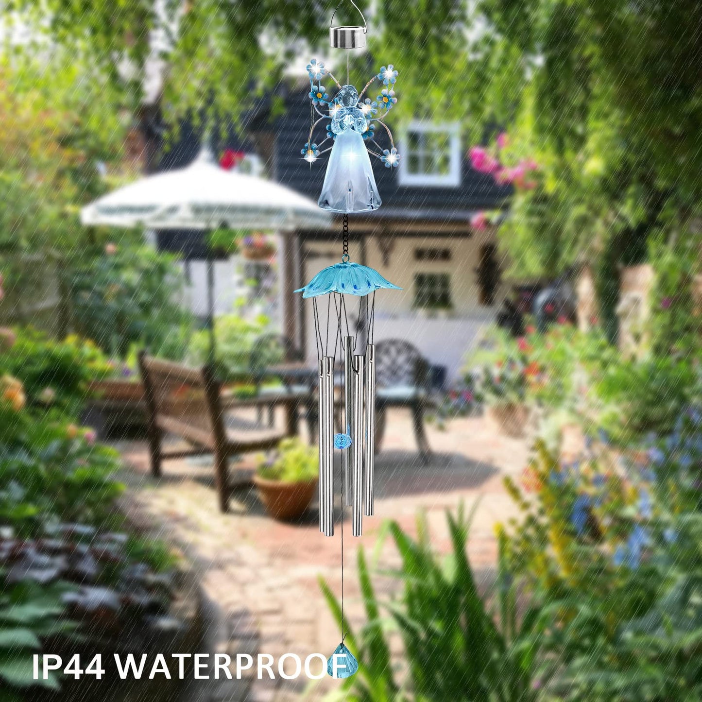 Solar Angel Wind Chimes - Outdoor Garden Decoration, Waterproof Solar Hanging Wind Chimes Lights for Garden, Window, Gazebo, Patio, Gifts for Women (Blue)
