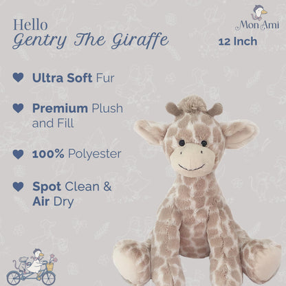 MON AMI Gentry The Giraffe Stuffed Animal – 12”, Soft Stuffed Toy Plushies for Babies/Toddlers, Gifts for Kids of All Ages, Zoo Animals