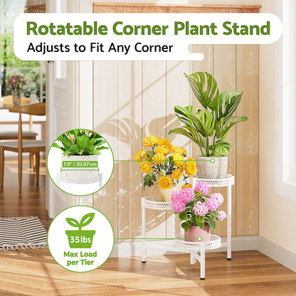 NQW 3 Tiered Tall Plant Stand Indoor Outdoor, Metral Plant Shelf for Corner Display Rack, Multi-Tier Folding Planter Pot Holder Flower Stand for Living Room Balcony Garden Patio - WhiteWave