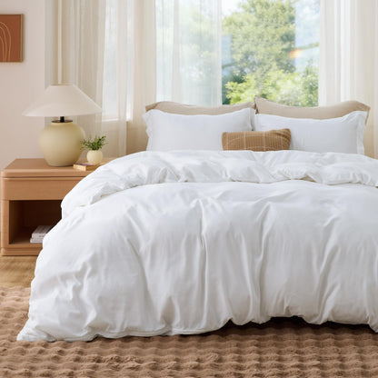 Bedsure White Duvet Cover Queen Size - Soft Double Brushed Bedding Set for Kids & Adults, Zipper Closure, 3 Pieces, Includes 1 Duvet Cover (90"x90") & 2 Pillow Shams, NO Comforter