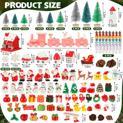 Wesiti 175 Pcs Christmas Miniature Figurines Mini Santa Resin Christmas Village House Set Micro Landscape Ornaments Snowman Elk Xmas Miniature Figurines for DIY Garden Accessories Dollhouse Decoration