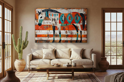 Arizona Canvas Prints Small to Extra Large - Sonoran Desert Landscapes Dining Room, Bedroom, Bathroom, Living Room - Saguaro Cactus Wall Art (Painted Desert Mustang, 24"L x 36"W)