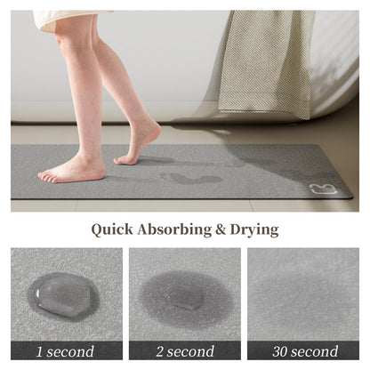 Bathroom Runner Mat Rugs Long Diatomite Stone Bath Mat Large Super Absorbent Diatomaceous Earth Bath Mat Non Slip Rubber Backed Fast Dry Shower Mat Thin Bathroom Rugs Floor Mat,15.7"x47.2",Grey