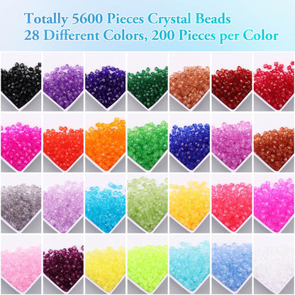 Paxcoo 5600Pcs Crystal Beads for Jewelry Making, Tiny Crystal Acrylic Beads Faceted Craft Beads Bicone Gem Beads Jewel for Jewelry Making (4 MM)