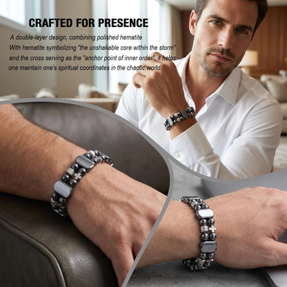 Christian Gifts for Men, Jesus Cross Bracelet for Men Handmade Double Elastic Beaded Bracelets Natural Crystal Gemstone Religious Jewelry for Boyfriend Husband Birthday Anniversary (Hematite)