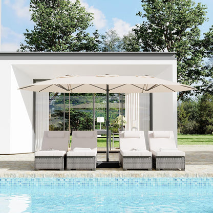 Garvee 15FT Rectangular Outdoor Umbrella Patio Umbrella with Base Included Large Market Umbrellas with Crank Handle UV Protection Table Umbrellas for Outdoor, Backyard, Deck, Poolside, Beige