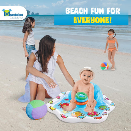 Bundaloo Baby Splash Pad with Inflatable Backrest and Stackable Ring Toys – Sensory Water Play Mat for Infants and Toddlers – Summer Outdoor Fun