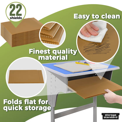 22-Pack Desk Dividers for Students - Durable & Waterproof Plastic Study Carrel Divider, Classroom Folders Teacher Supplies, Easy Clean Plastic Privacy Shield Folder Boards for Student Desks, Brown