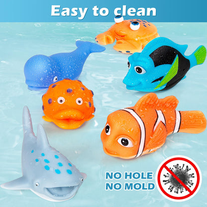 No Hole Mold Free Baby Bath Toys for Kids Ages 1-3, Water Toys for 6-12 Months Infants with Storage Bag, Baby Shark Toys for Pool, Bathtub, Beach, Shower, Tub,Ideal Gifts for Kids Boys and Girls