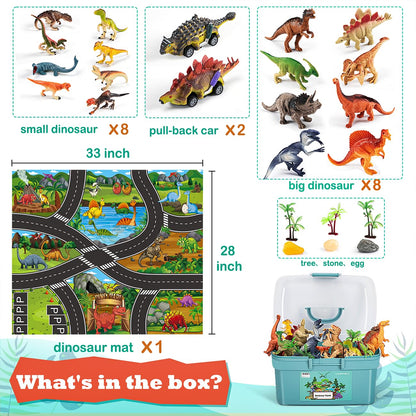 Kiddiworld Dinosaur Toys for 3 4 5 Year Old Boys Gifts, 25 Pieces Dinosaurs Toys for Kids 3-5-7, Dino Figures Activity Play Mat Christmas Birthday Gifts for Girls Toddler Toy Age 2-4