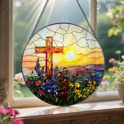 8 Inch Cross Sunset Suncatchers for Windows Hanging, Indoor Decor 8 Inch, Stained Glass Gift, Christian Gifts, Religious Gifts, Christian Cross, Christmas Jesus Gift, Window Decor