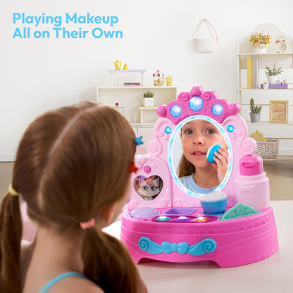 lalalark Toddler Vanity & Baby Vanity Mirror Toy, Interactive Pretend Vanity Set with 40+ Sounds and Music, Learn Musical Mirror Toy, Birthday Gift for 6 Months+ 1 2 3 Year Old Kids Girls