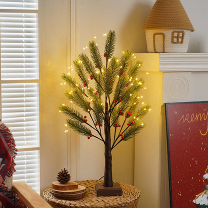 PXBNIUYA 72 LED Artificial Lamp with Timer, DIY Christmas Tree Lights, USB/Battery Powered Desktop Bonsai Tree Pine Needles, Fairy Light Spirit Tree for Indoor Table Home Wedding Bedroom-Warm White