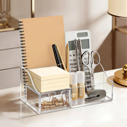 HBlife Acrylic Desk Organizer with 6 Compartments, Pen & Pencil Holder, Clear Multifunctional Desktop Caddy for Office Supply and Organization