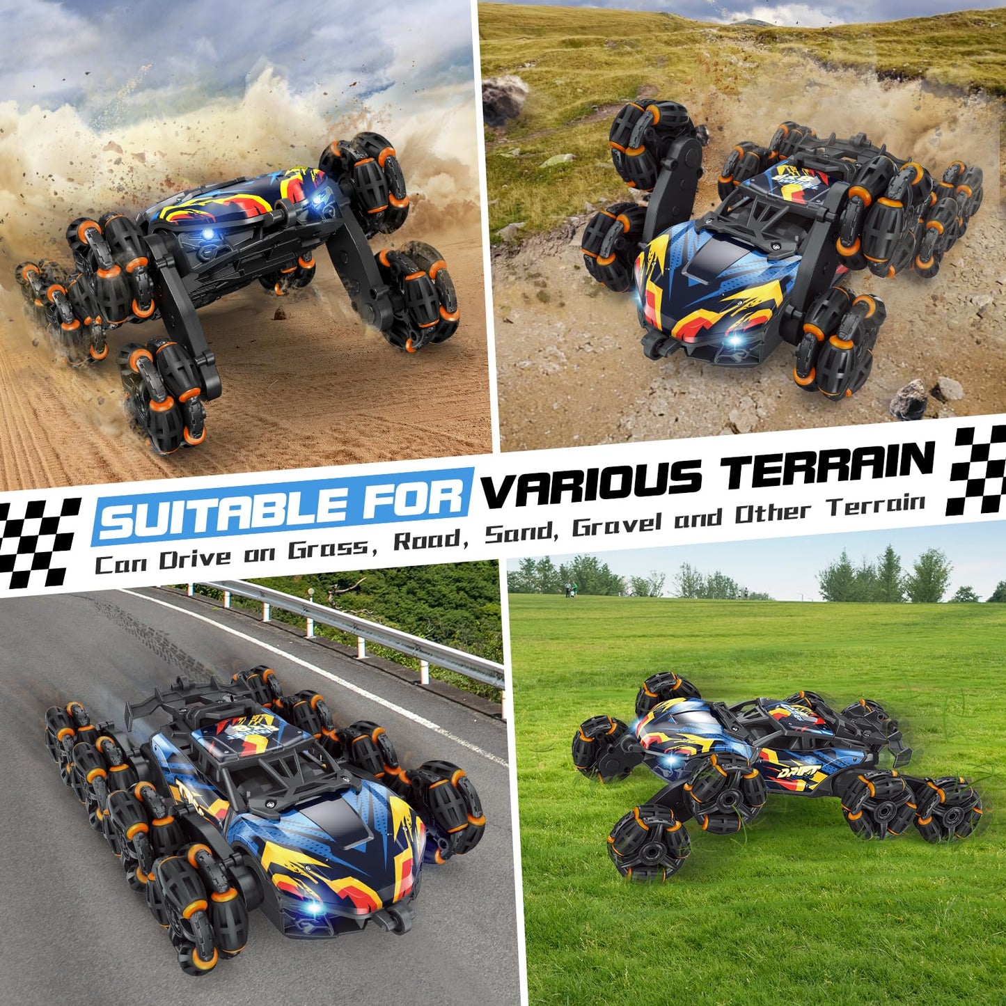 8 Wheels Hand Controlled RC Stunt Car Toys for Kids Ages 6 7 8-12 13 14 Year Old - 2.4Ghz Gesture Sensing Remote Control Cars for Boy Girl Birthday - Cool Spray & Lights & Music Climbing Stunt