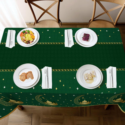 Childom 3 Pack Ramadan Table Cloth,Ramadan Decorations for Home,54" x 108" Eid Mubarak Decorations,Eid Ramadan Tablecloths Rectangular,Green Plastic Table Cloth Disposable Table Cover for Party Favors
