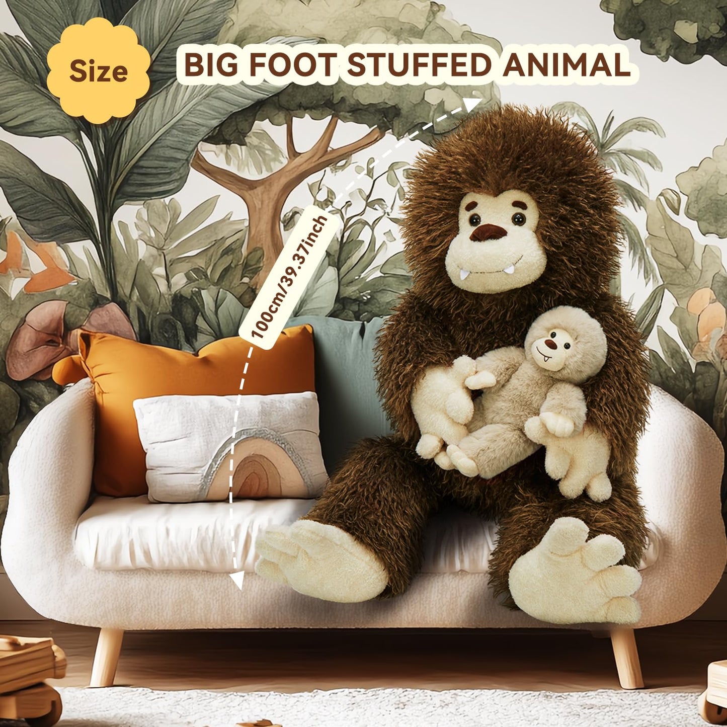 MorisMos Giant Bigfoot Stuffed Animal with Baby Cryptid Plush Duo,39" Big Mama Monster & 12" Baby Bigfoot Toy for Kid,Girl,Boy,Soft Big Foot Sasquatch Gifts for Haloween Birthday Baby Shower Christmas